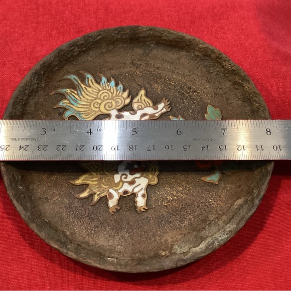 Vintage Brass / Bronze Made in Japan Dragon & Flower Designed Tray, Plate, Rare - Picture 7 of 8